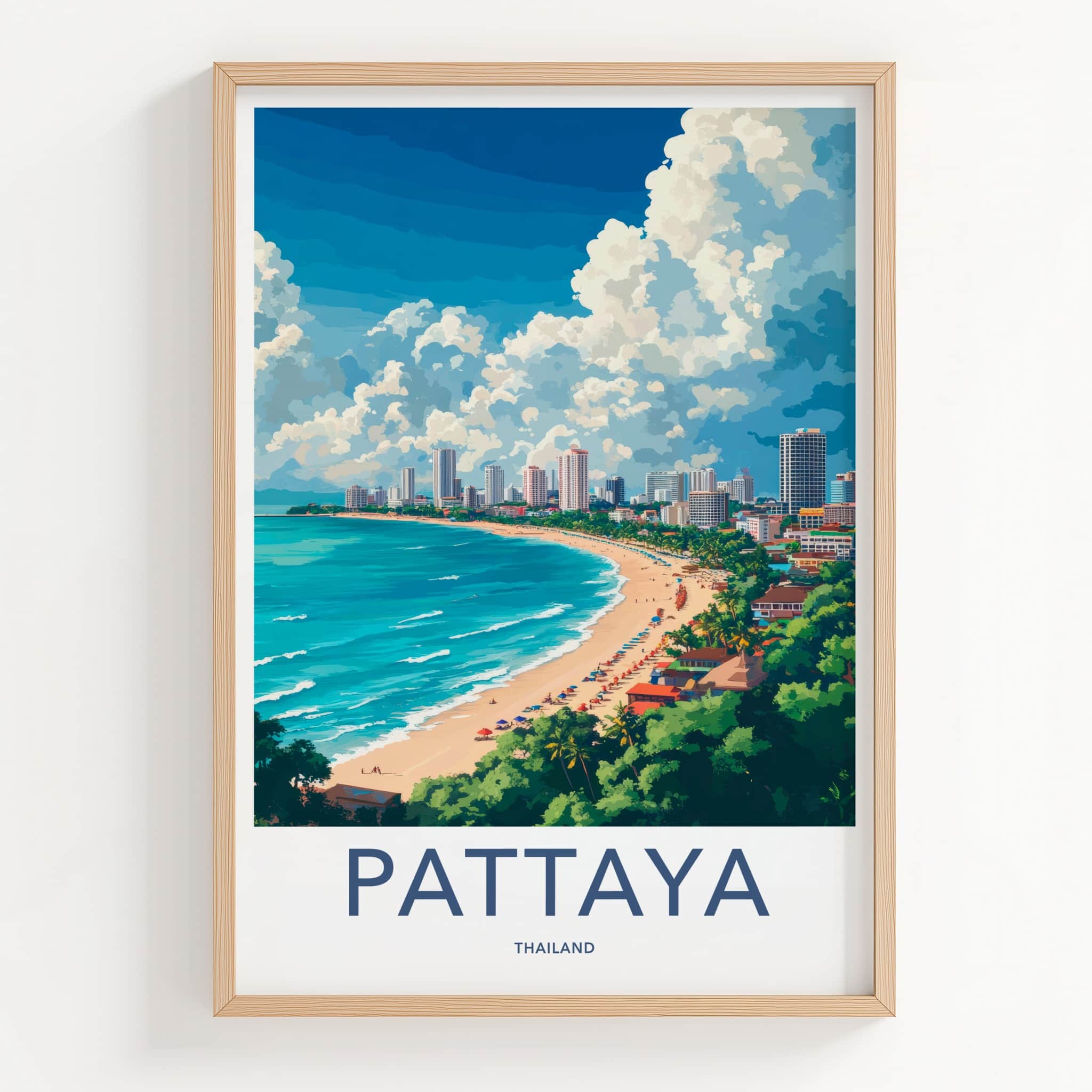 Pattaya Poster - Thailand Travel Art - Coastal City Scene Home Decor