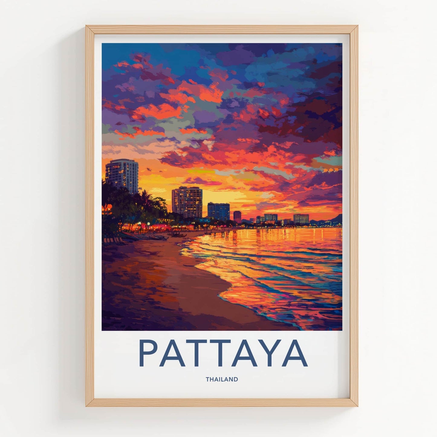 Pattaya Poster - Thailand Travel Art - Vibrant Beach Sunset Home Decor