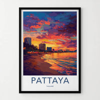 Pattaya Poster - Thailand Travel Art - Vibrant Beach Sunset Home Decor