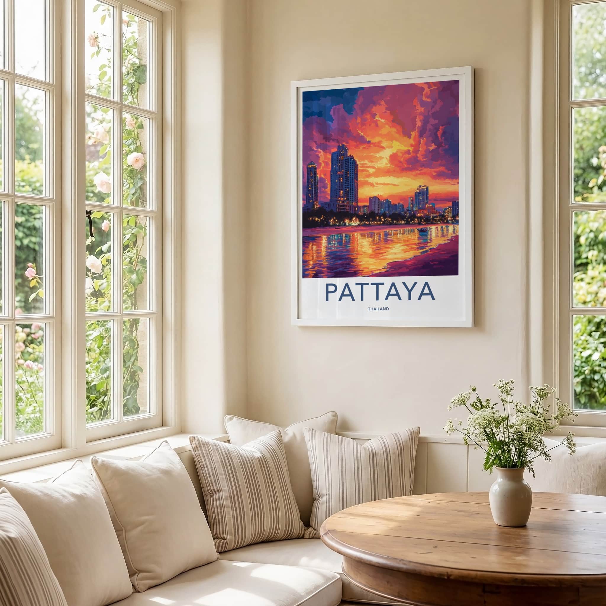 Pattaya Poster - Thailand Travel Art - Vibrant City Sunset Wall Decor