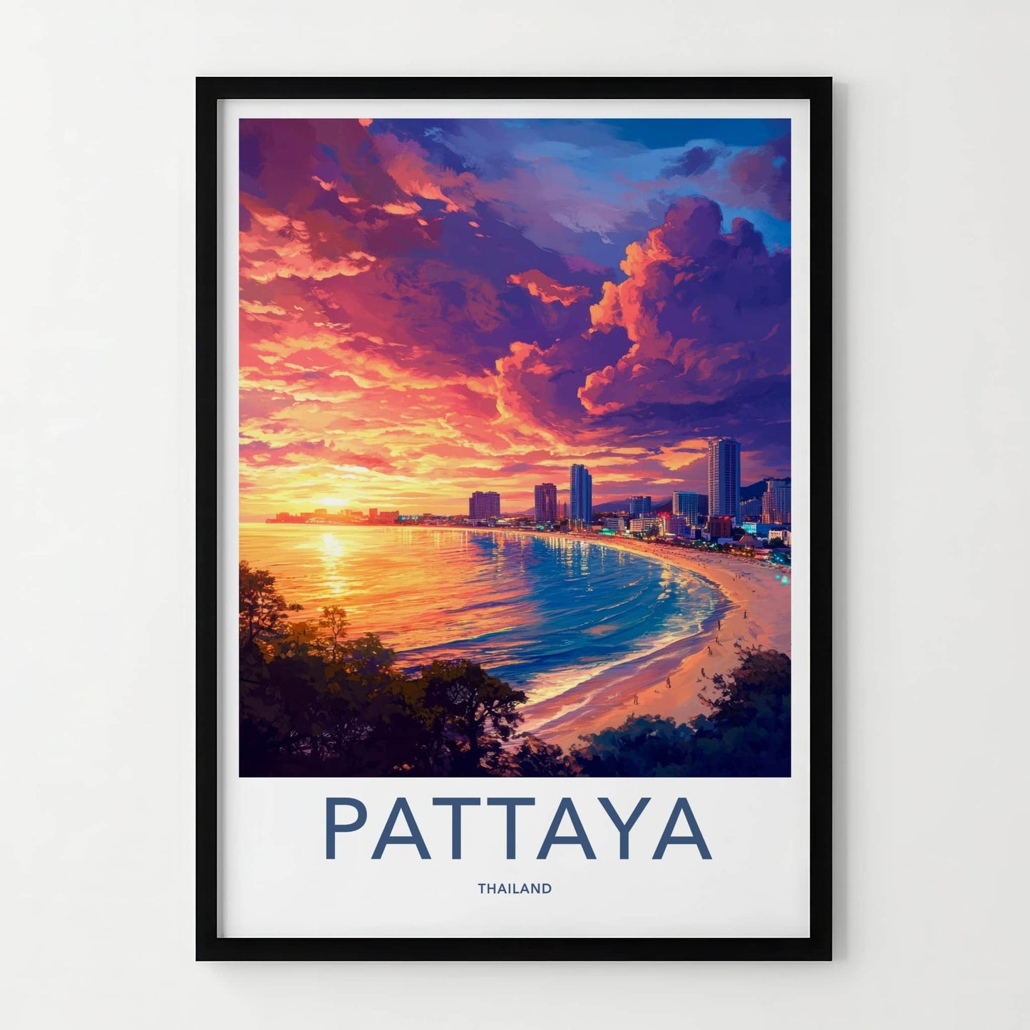 Pattaya Poster - Thailand Travel Art - Vibrant Coastal Sunset Wall Decor