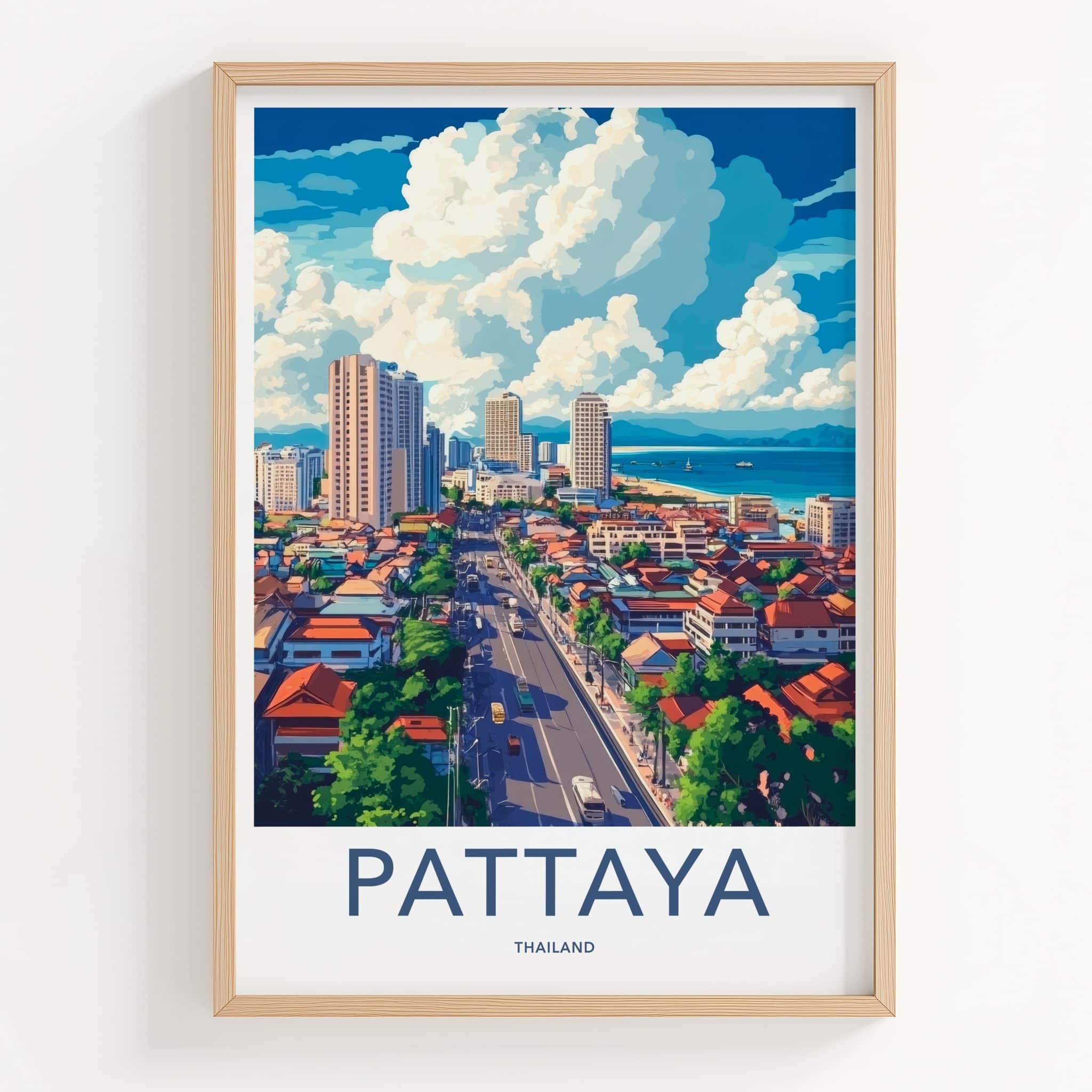 Pattaya Poster - Thailand Wall Art - Coastal Cityscape View Wall Decor
