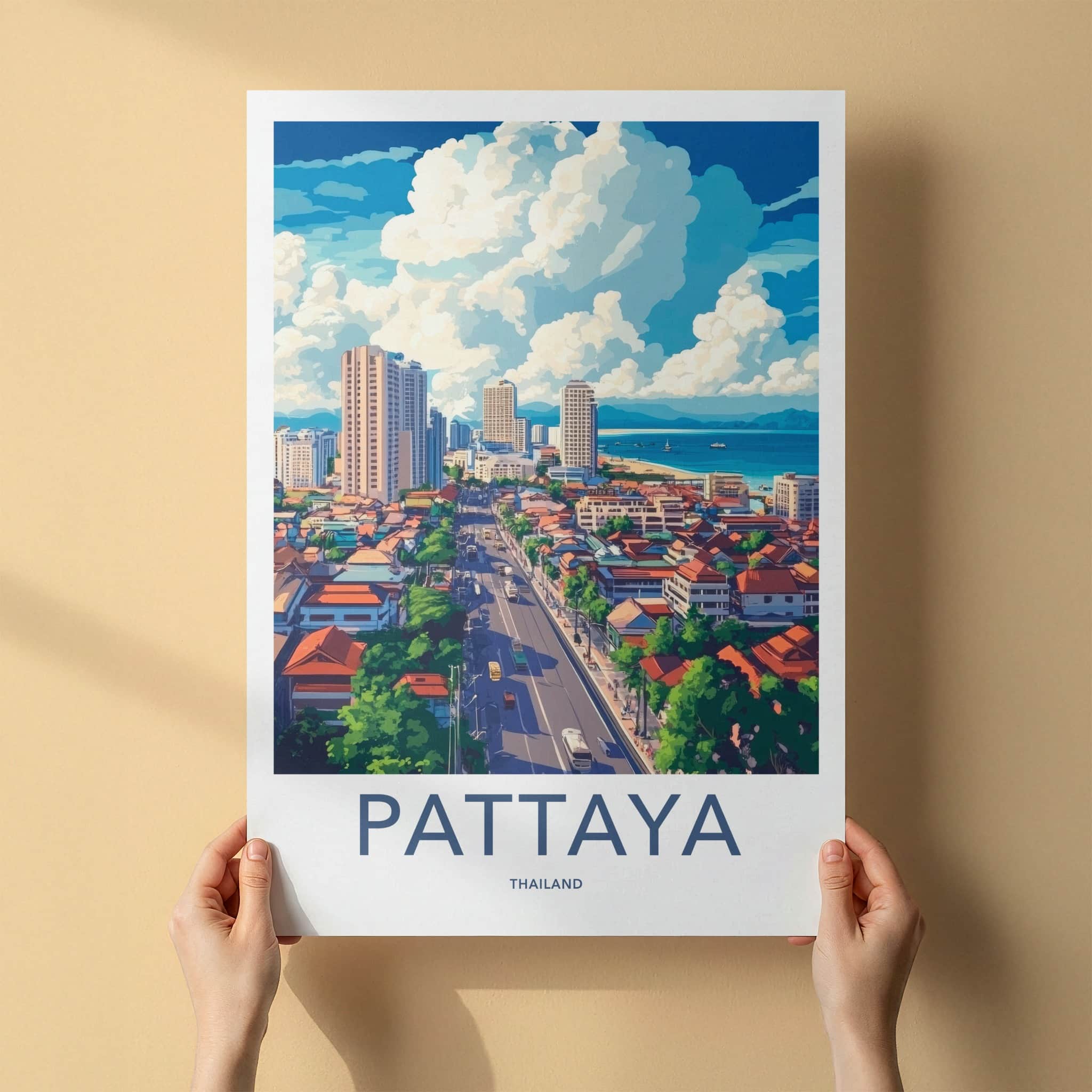 Pattaya Poster - Thailand Wall Art - Coastal Cityscape View Wall Decor