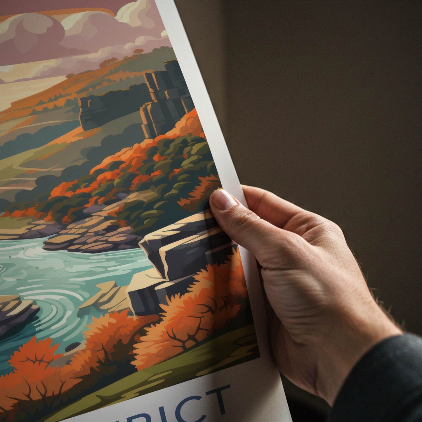 Peak District Poster - England Travel Art - Autumn River Valley Home Decor