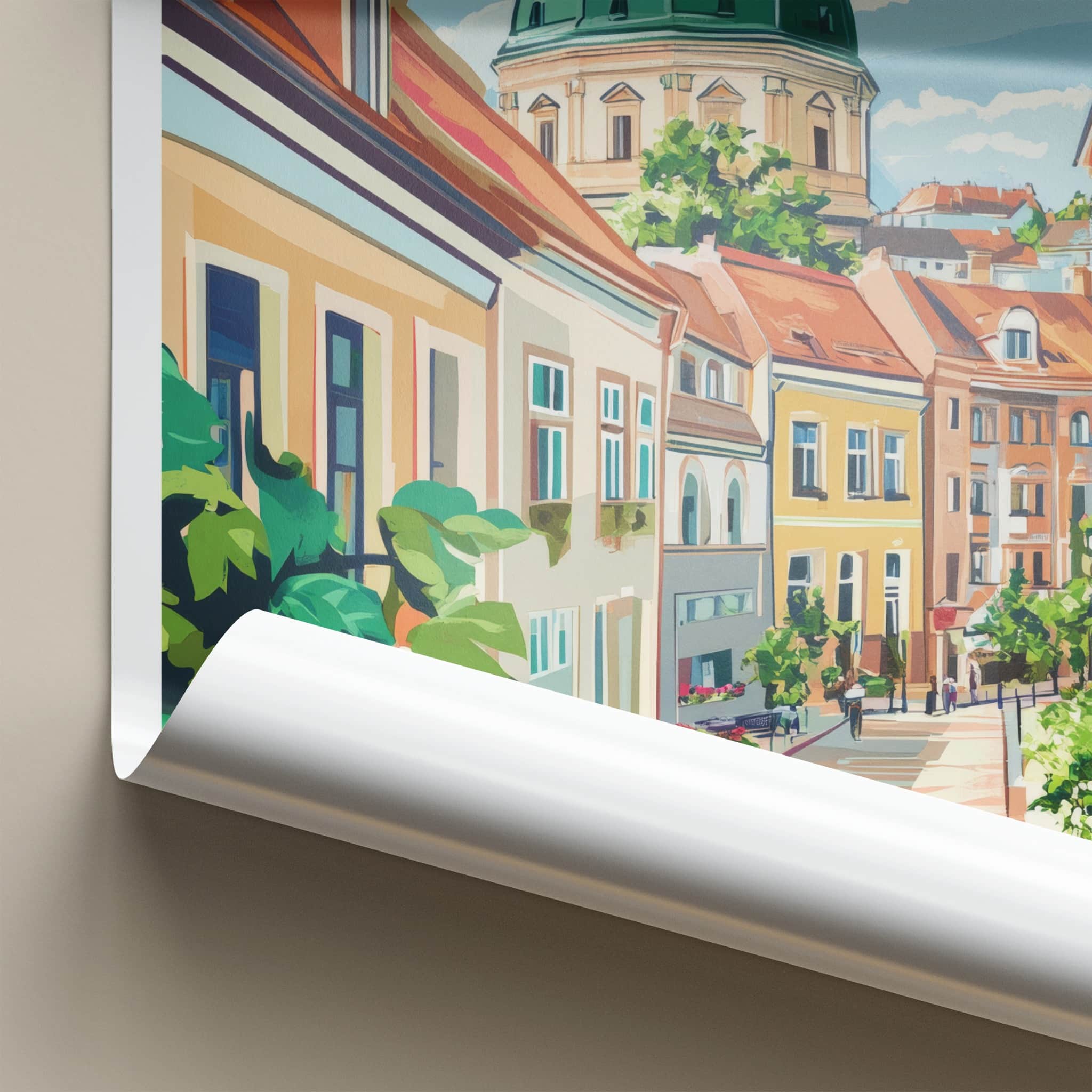 Pecs Poster - Hungary Framed Print - Vibrant Street Domed Lounge Decor