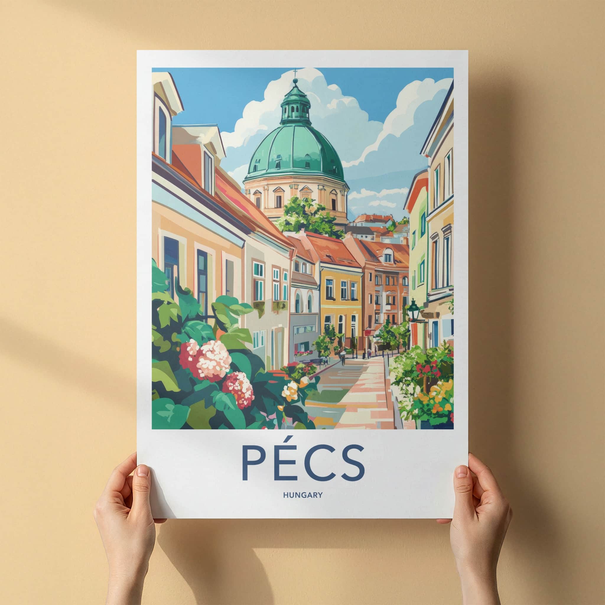 Pecs Poster - Hungary Framed Print - Vibrant Street Domed Lounge Decor