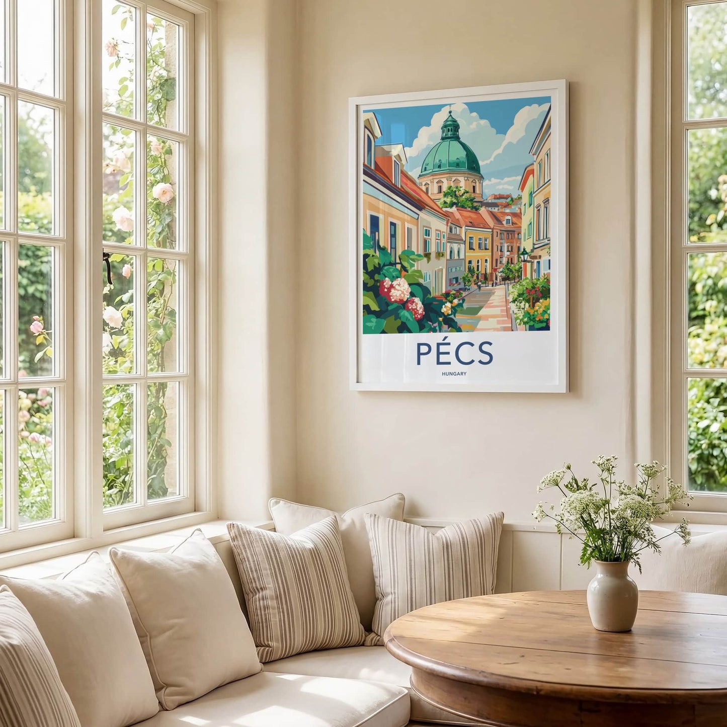 Pecs Poster - Hungary Framed Print - Vibrant Street Domed Lounge Decor