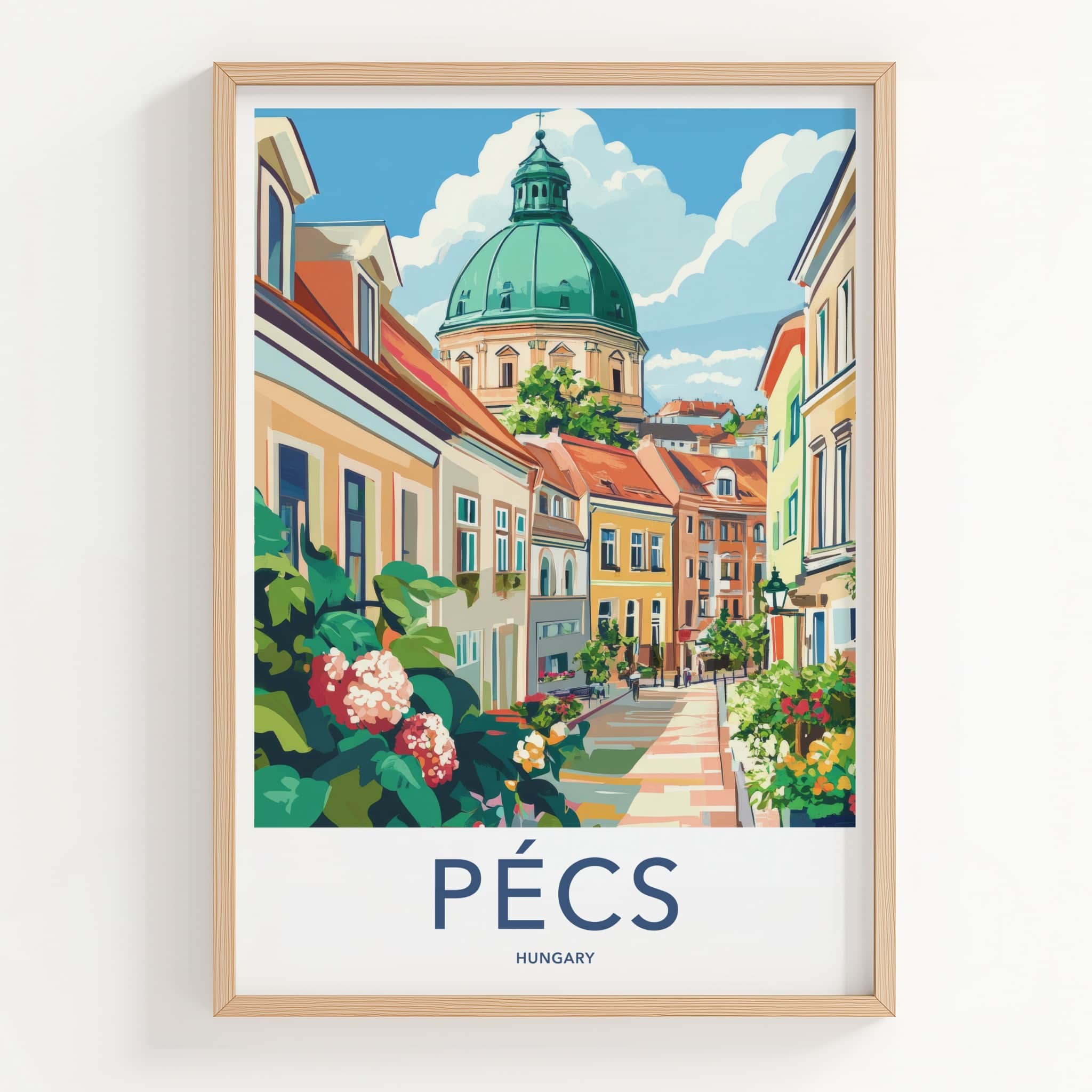 Pecs Poster - Hungary Framed Print - Vibrant Street Domed Lounge Decor