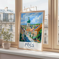 Pecs Poster - Hungary Framed Print - Vibrant Townscape Dome Framed Decor