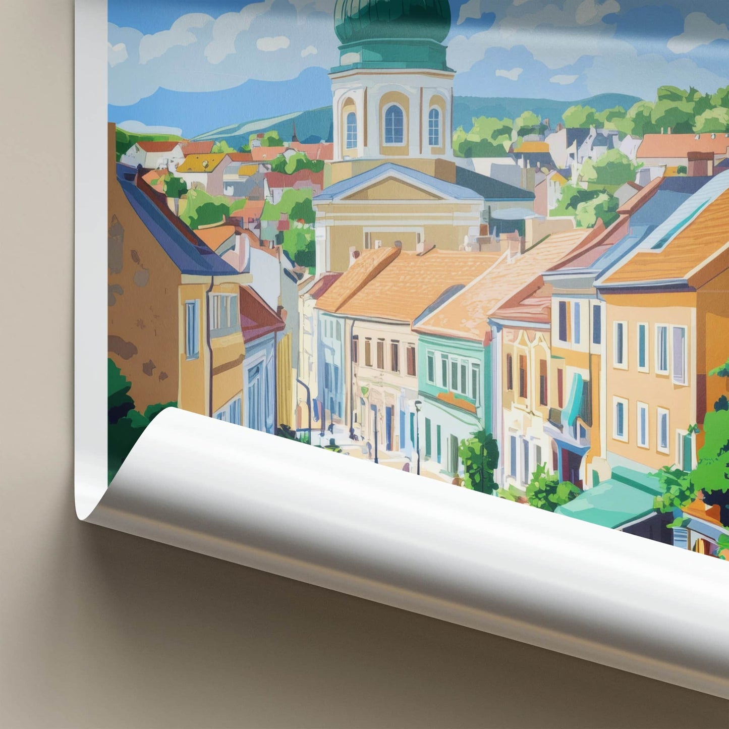 Pecs Poster - Hungary Framed Print - Vibrant Townscape Dome Framed Decor