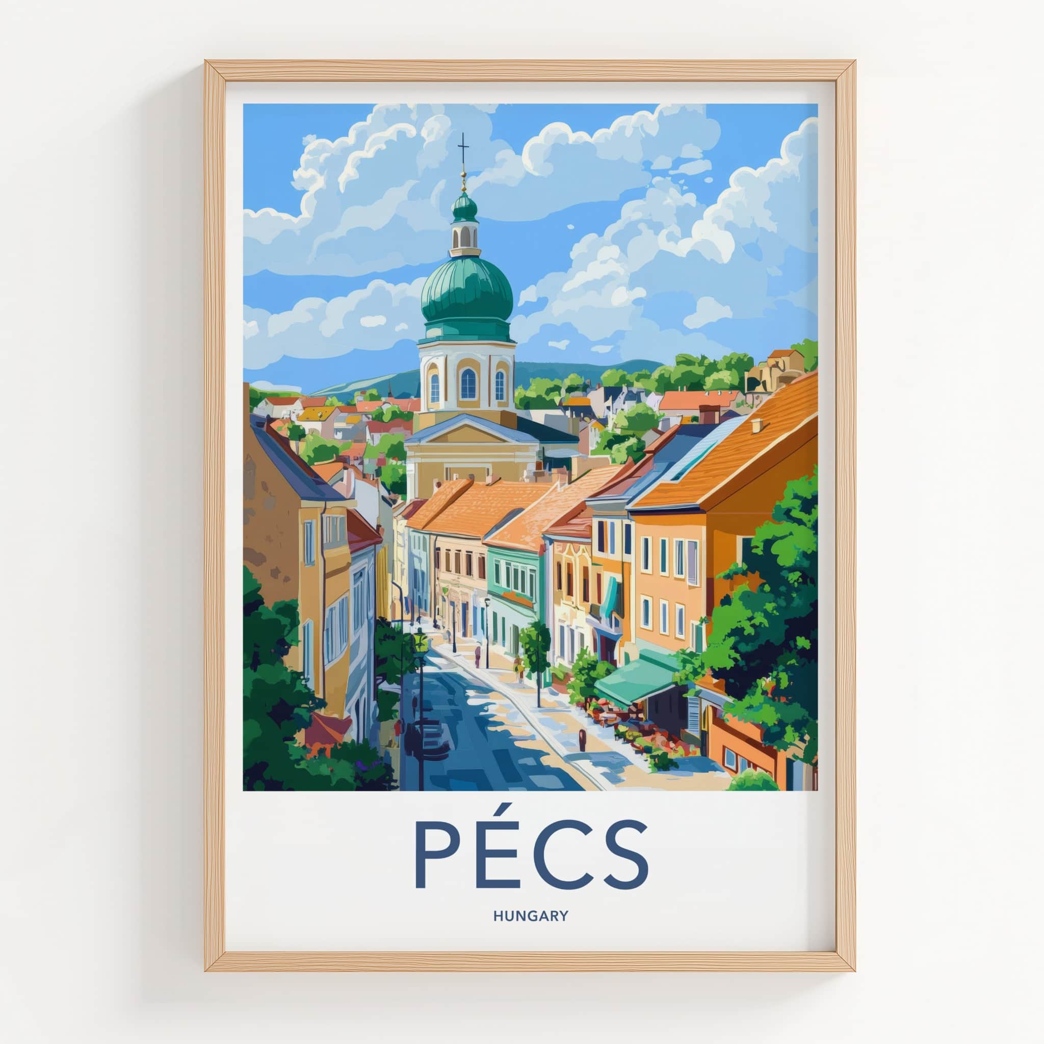 Pecs Poster - Hungary Framed Print - Vibrant Townscape Dome Framed Decor