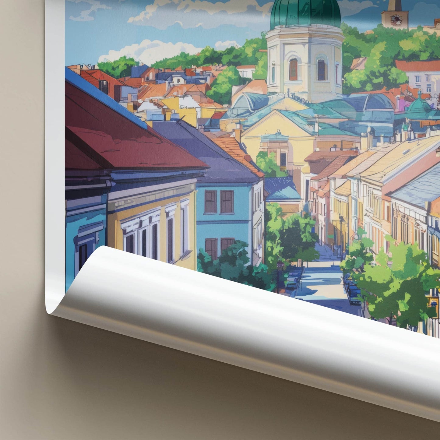 Pecs Poster - Hungary Travel Art - Colorful Cityscape Dome Wall Decor