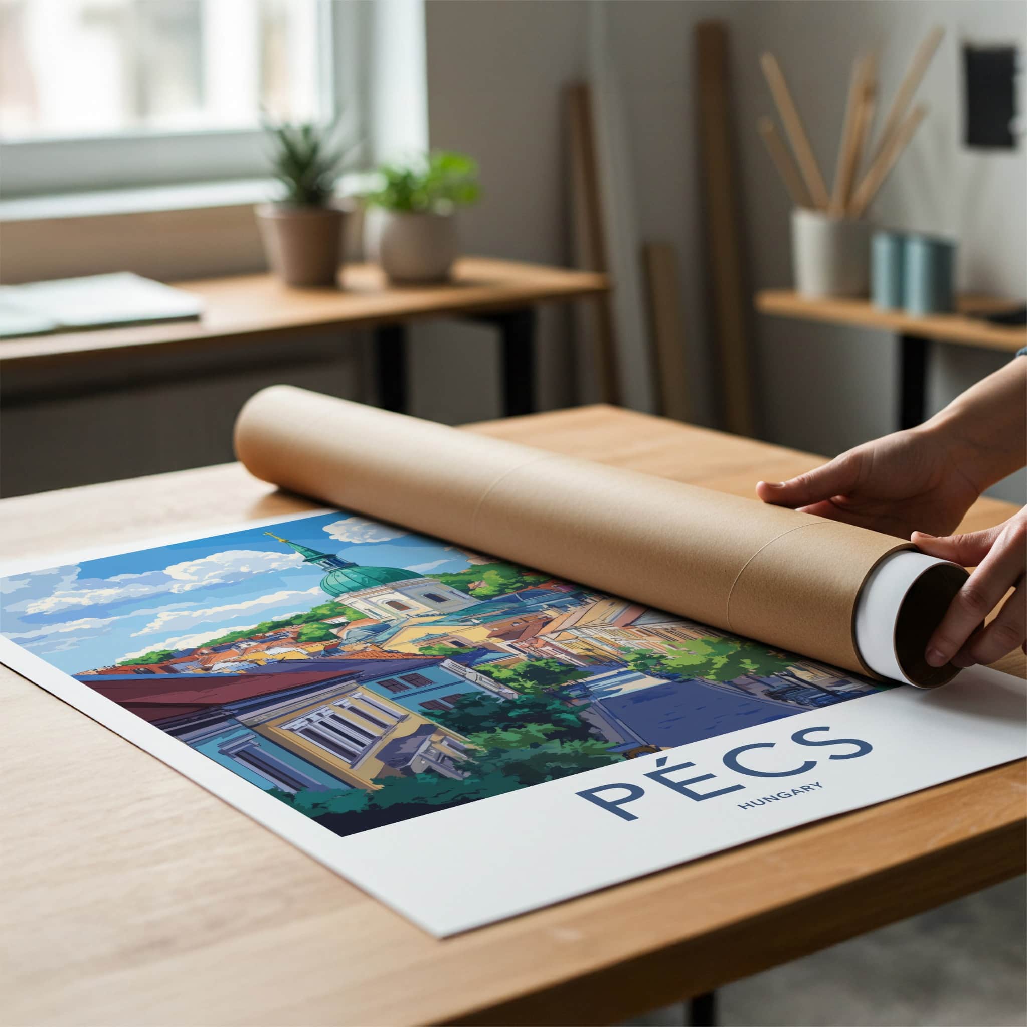 Pecs Poster - Hungary Travel Art - Colorful Cityscape Dome Wall Decor