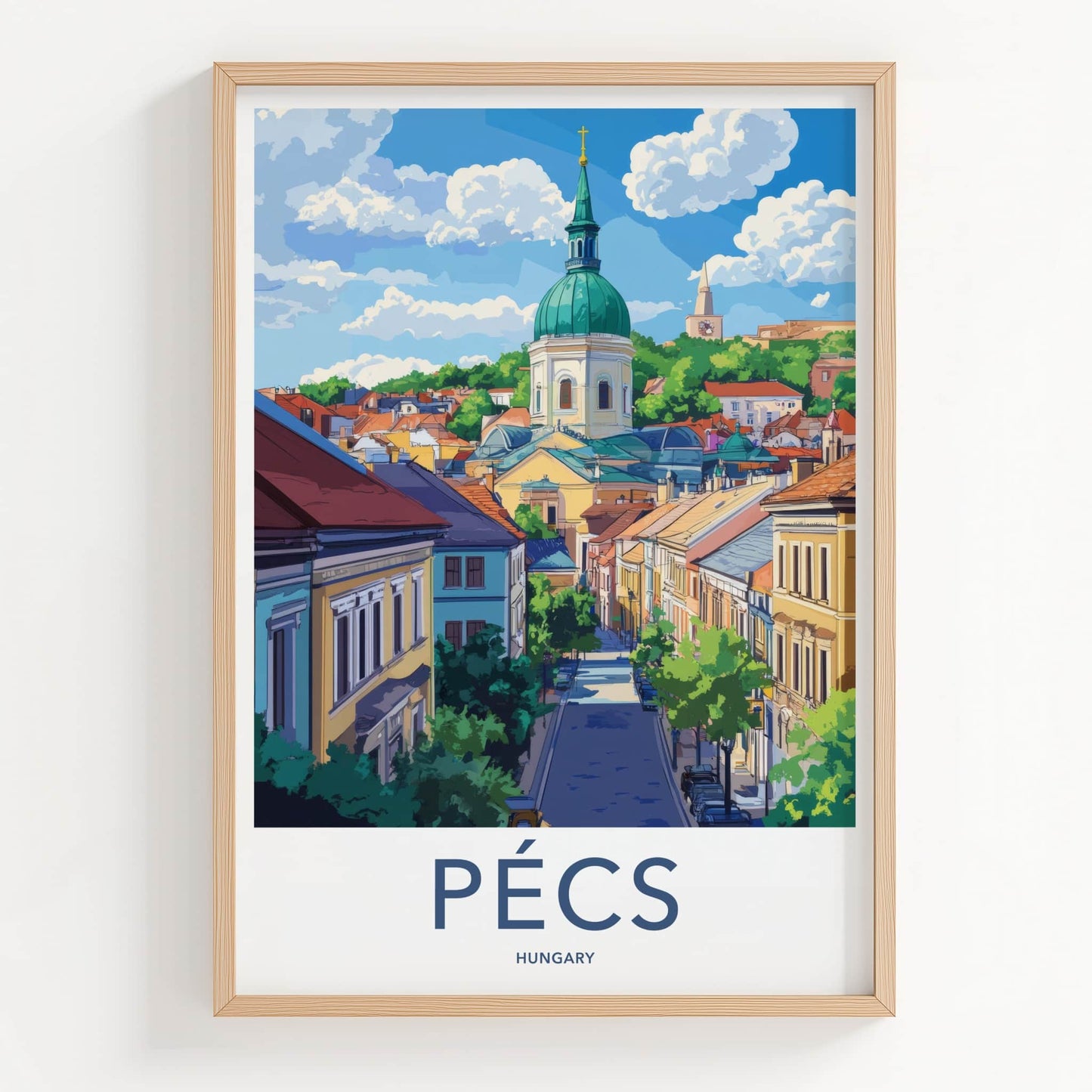 Pecs Poster - Hungary Travel Art - Colorful Cityscape Dome Wall Decor