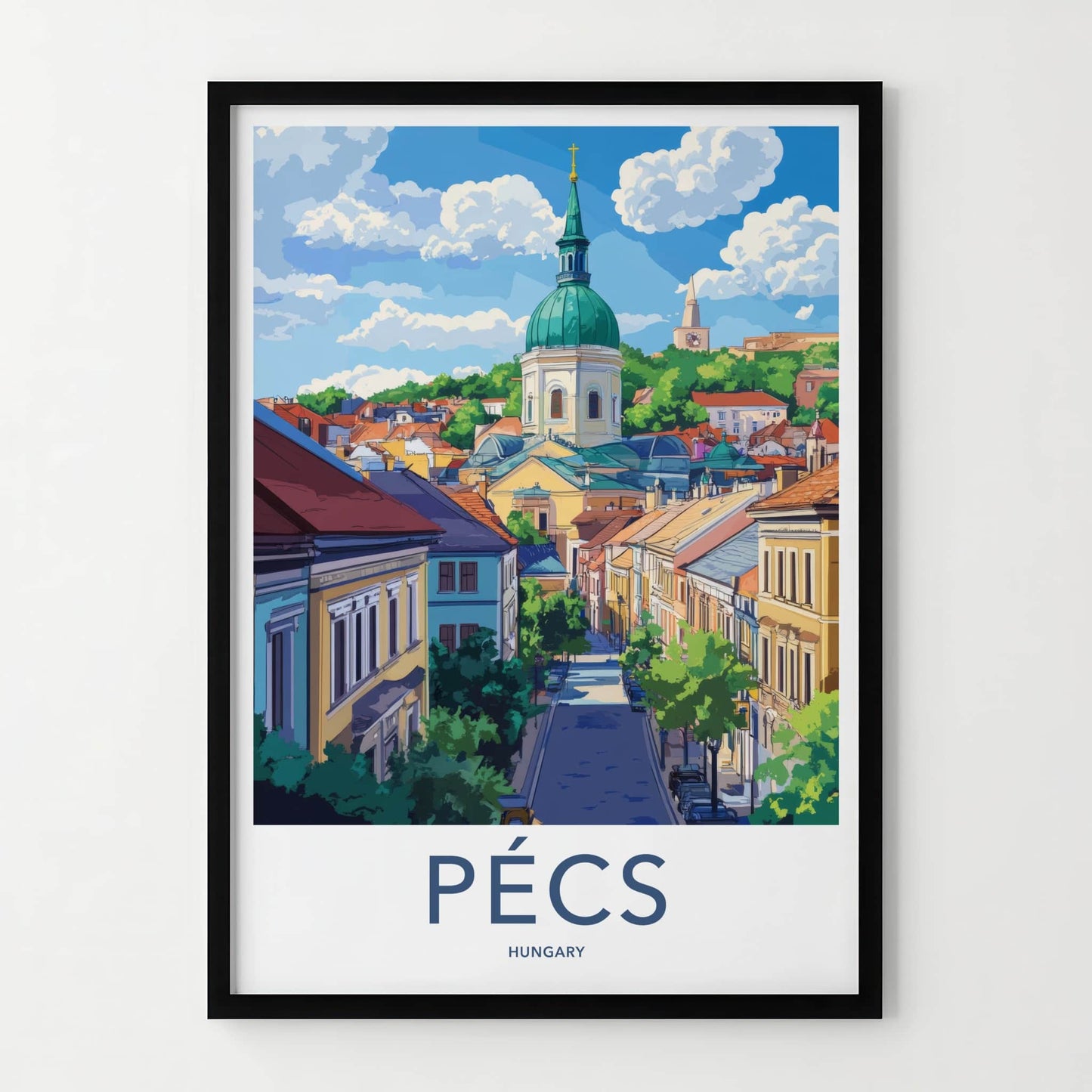 Pecs Poster - Hungary Travel Art - Colorful Cityscape Dome Wall Decor