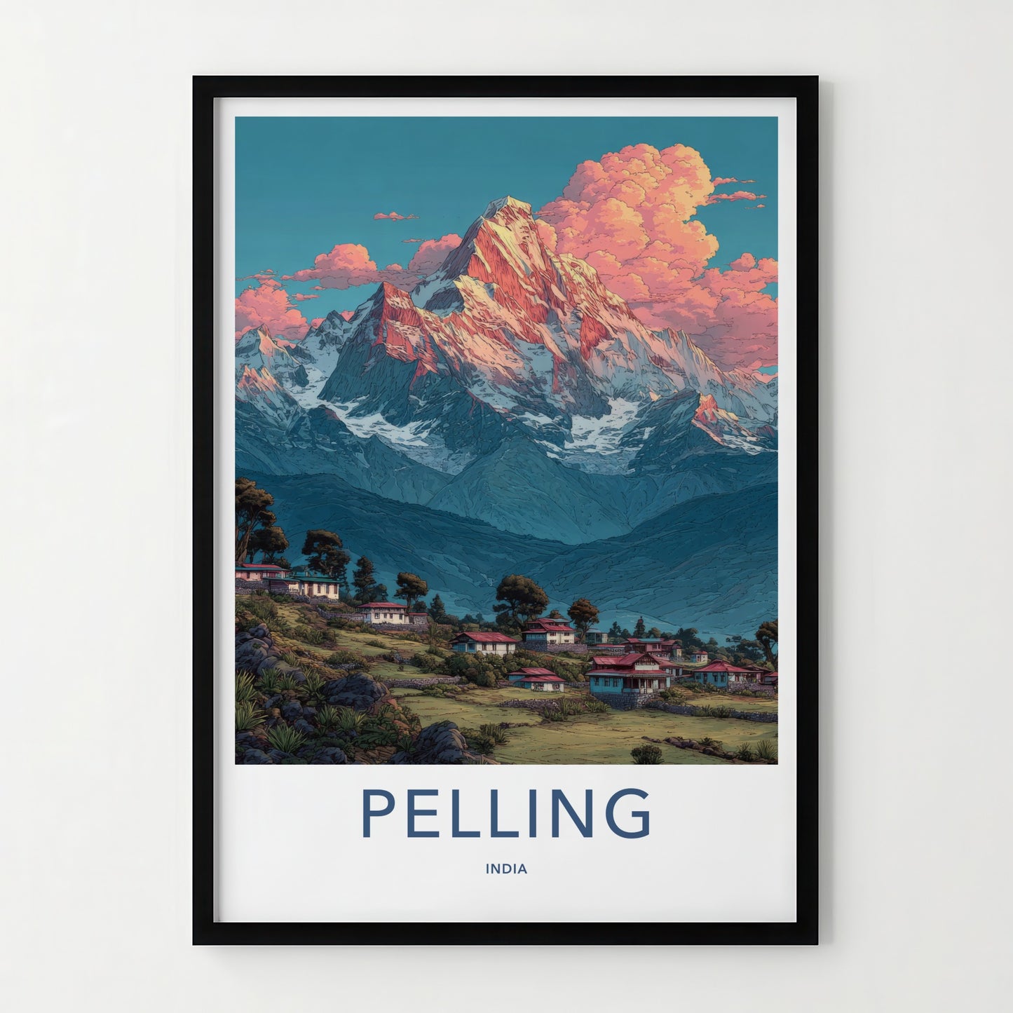 Pelling Poster - India Travel Art - Mountain Village Sunrise Home Decor