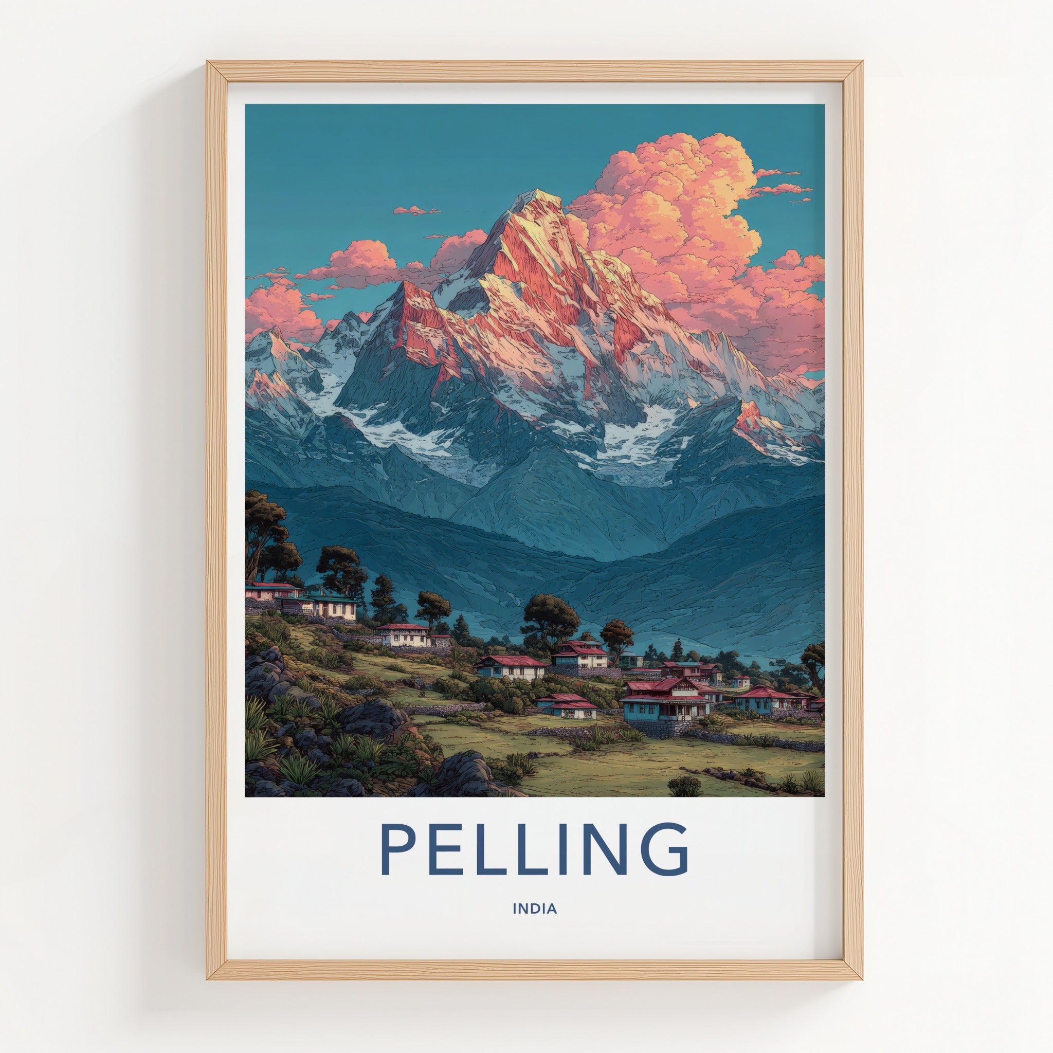 Pelling Poster - India Travel Art - Mountain Village Sunrise Home Decor