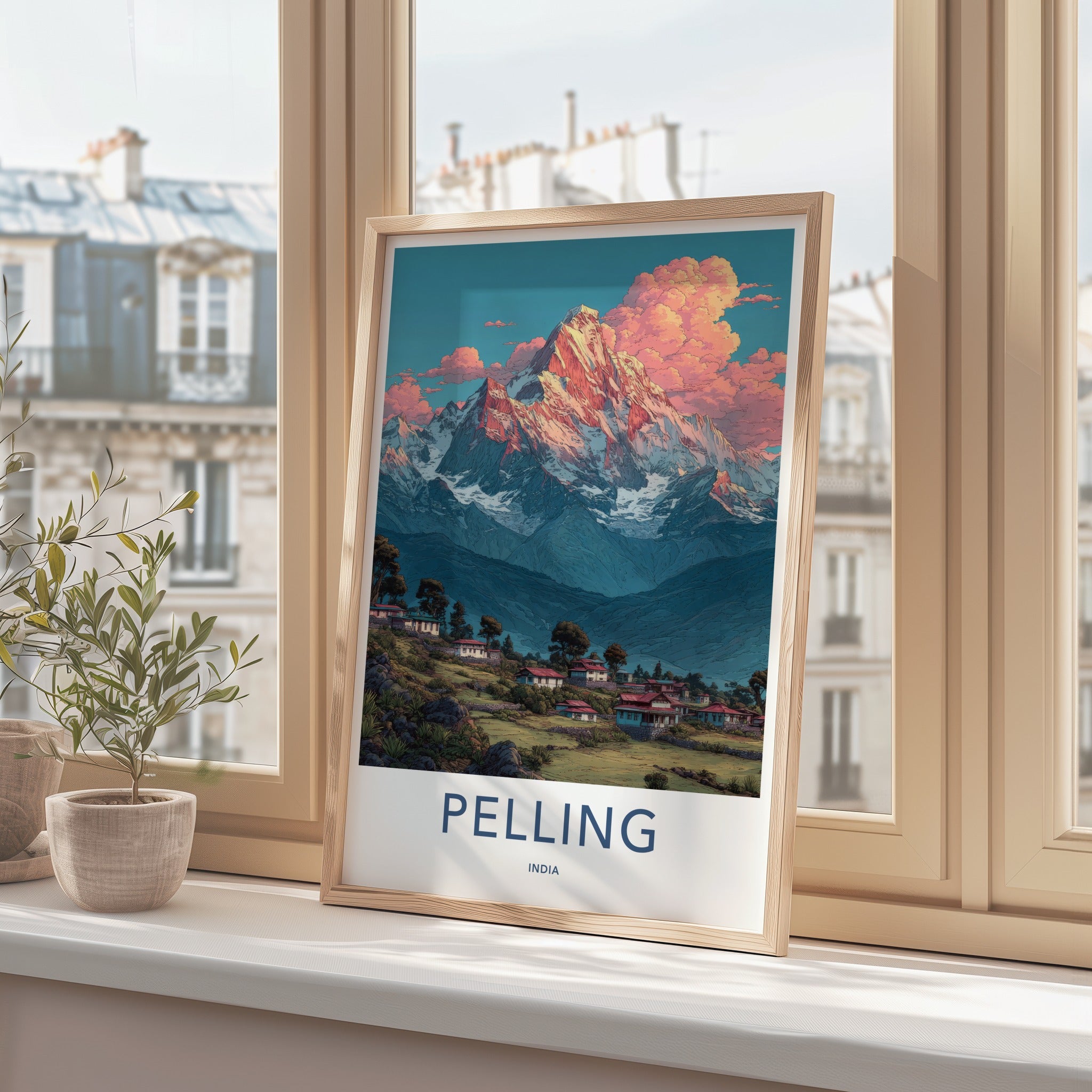 Pelling Poster - India Travel Art - Mountain Village Sunrise Home Decor