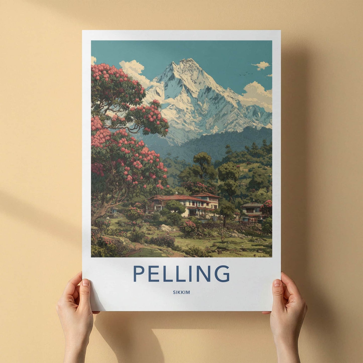 Pelling Poster - India Travel Art - Sikkim Mountain Scape Home Decor