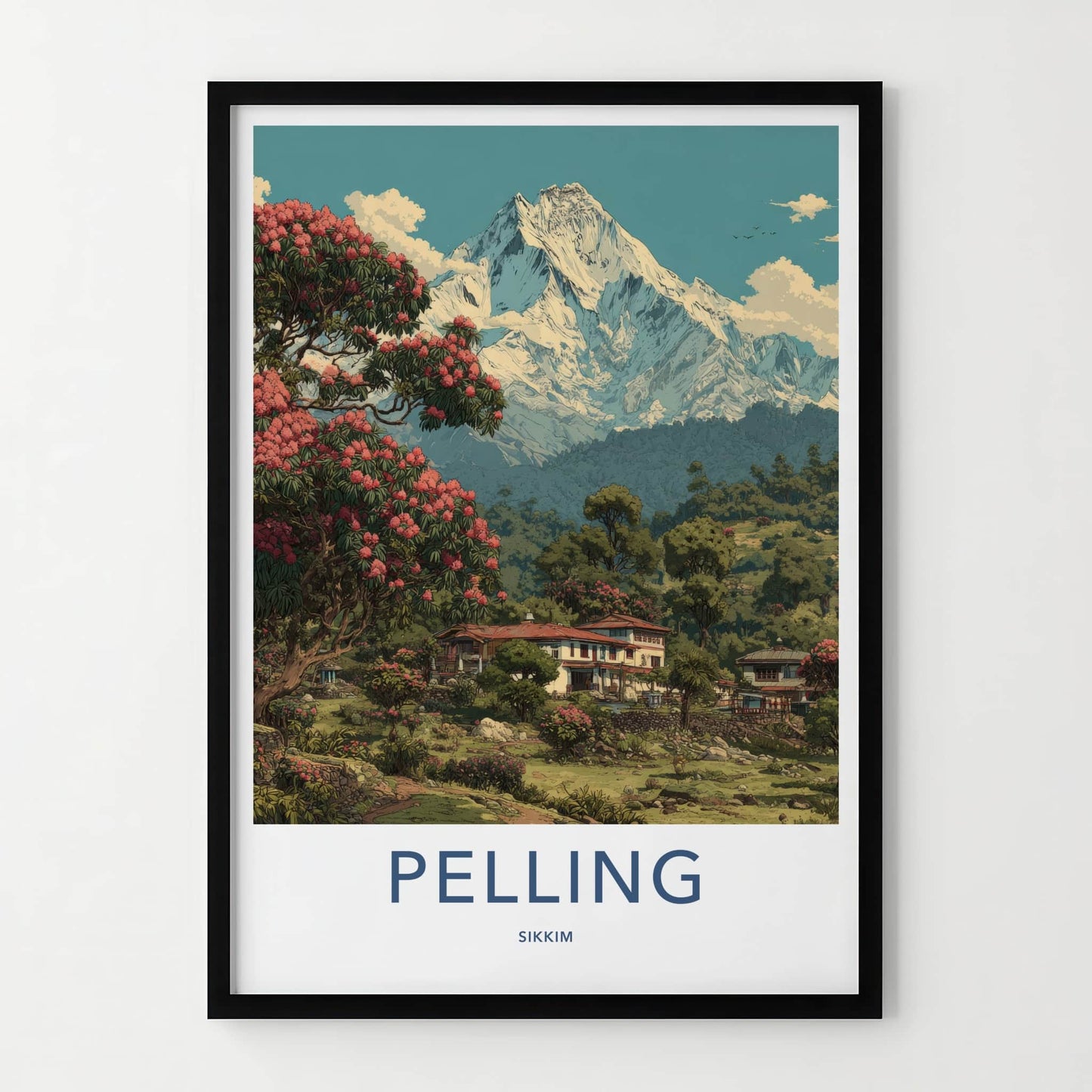 Pelling Poster - India Travel Art - Sikkim Mountain Scape Home Decor