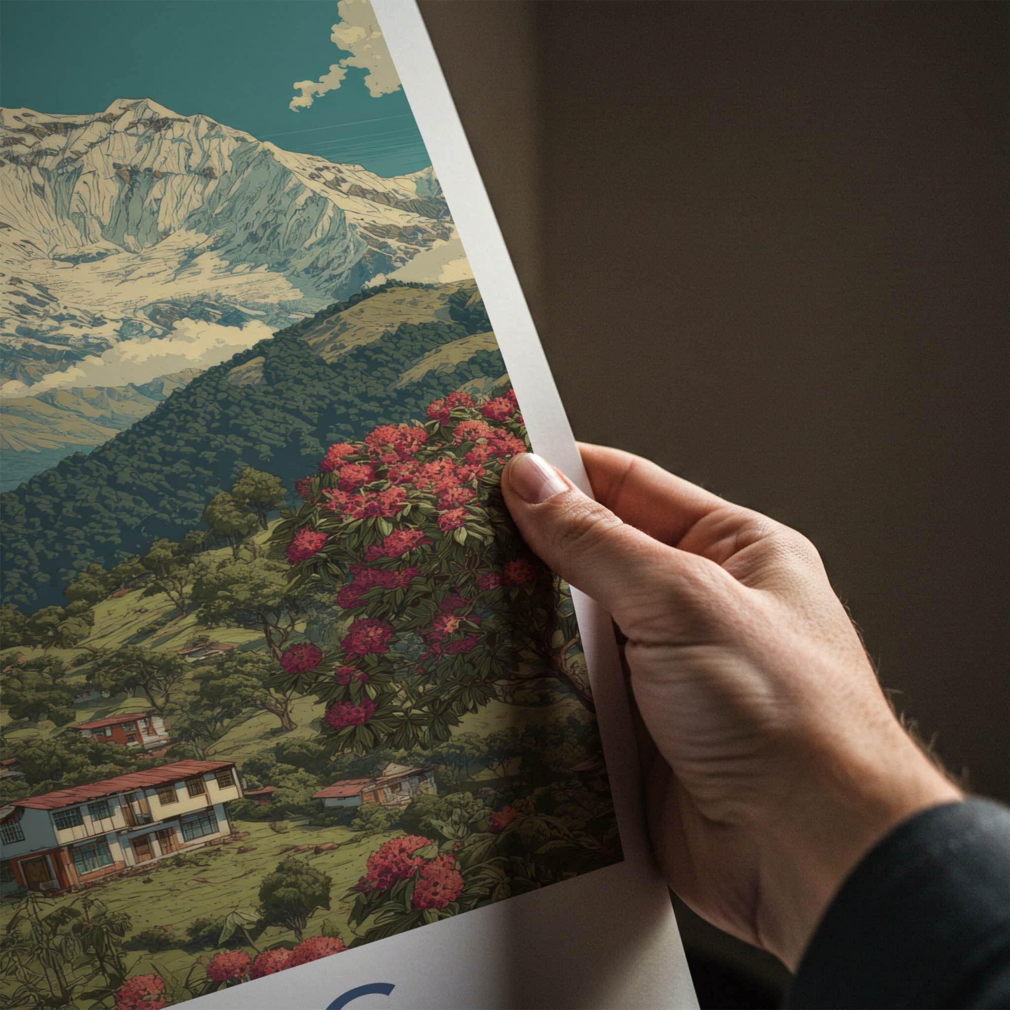 Pelling Poster - India Travel Art - Sikkim Rhododendron Mountain Home Decor