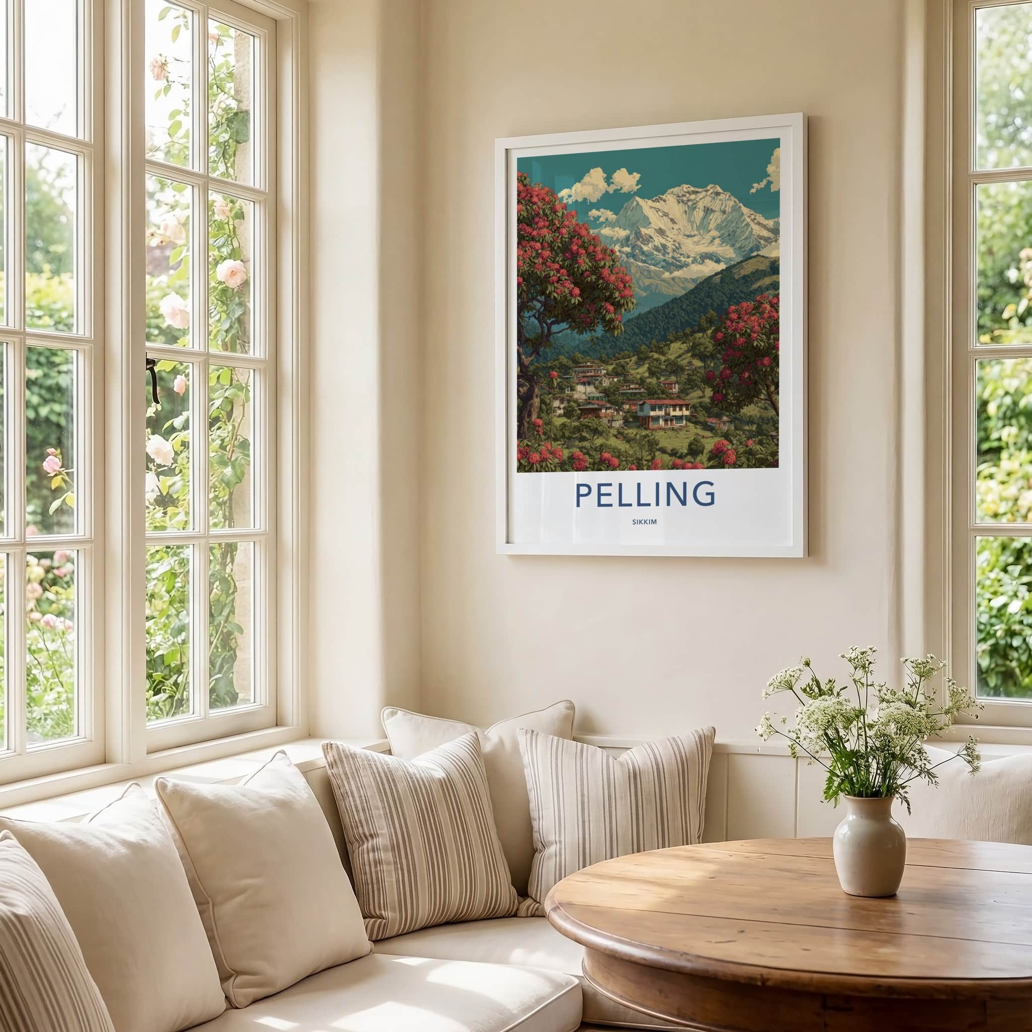 Pelling Poster - India Travel Art - Sikkim Rhododendron Mountain Home Decor