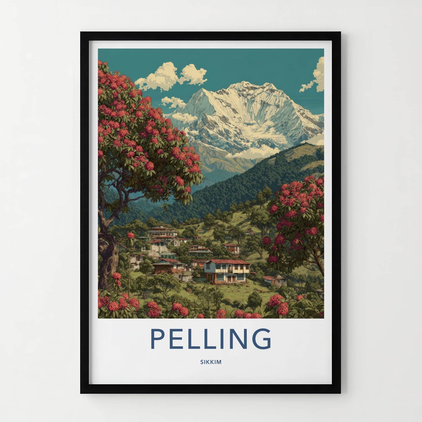 Pelling Poster - India Travel Art - Sikkim Rhododendron Mountain Home Decor