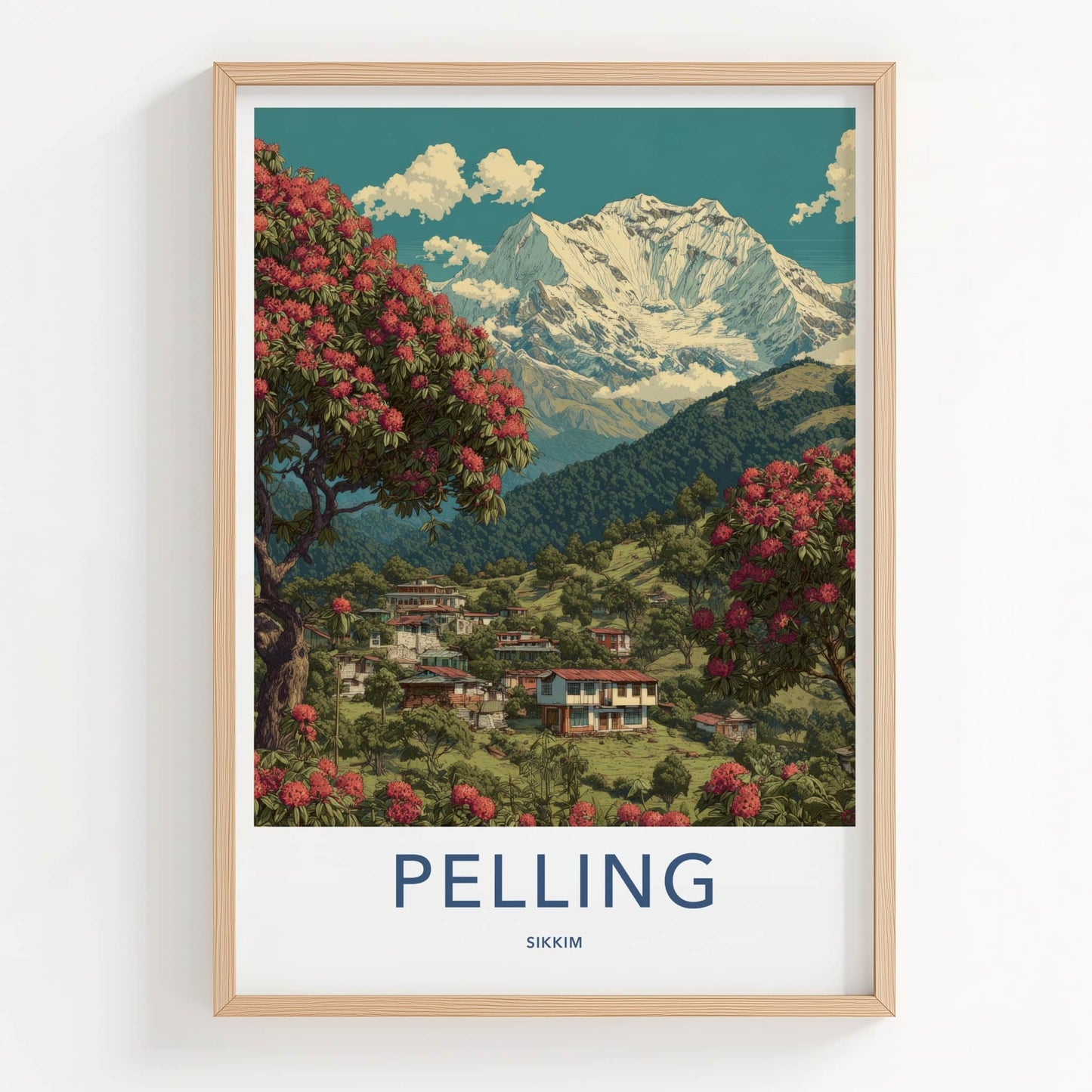 Pelling Poster - India Travel Art - Sikkim Rhododendron Mountain Home Decor