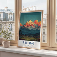 Pelling Poster - India Travel Art - Sikkim Snowy Peak Village Home Decor