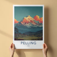 Pelling Poster - India Travel Art - Sikkim Snowy Peak Village Home Decor