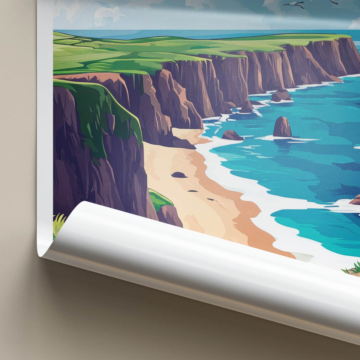 Pembrokeshire Poster - Wales Travel Art - Coastal Cliff Beach Home Decor