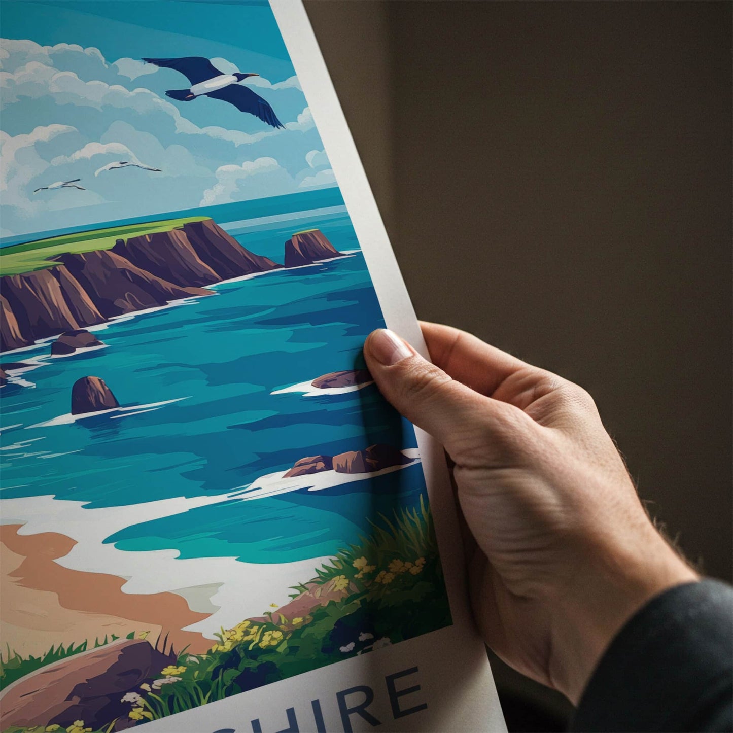 Pembrokeshire Poster - Wales Travel Art - Coastal Cliff Beach Home Decor