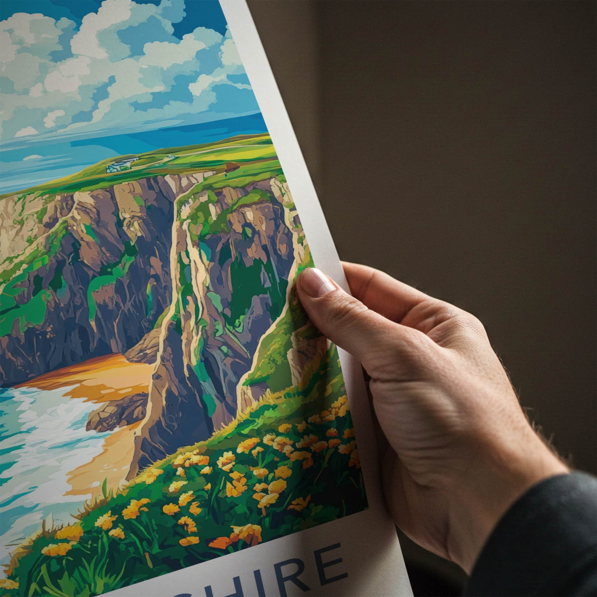 Pembrokeshire Poster - Wales Travel Art - Ocean Cliffs Flowers Home Decor