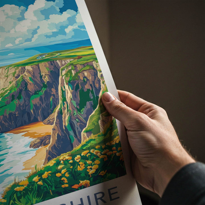 Pembrokeshire Poster - Wales Travel Art - Ocean Cliffs Flowers Home Decor