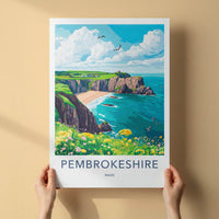 Pembrokeshire Poster - Wales Travel Art - Scenic Beach Coastline Home Decor