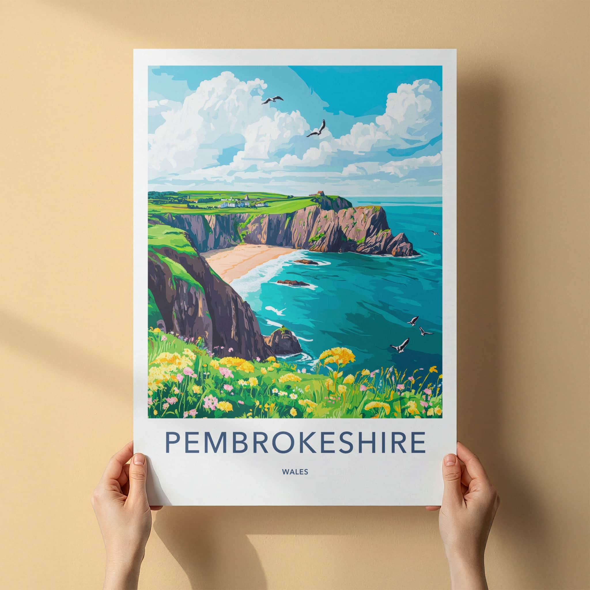 Pembrokeshire Poster - Wales Travel Art - Scenic Beach Coastline Home Decor