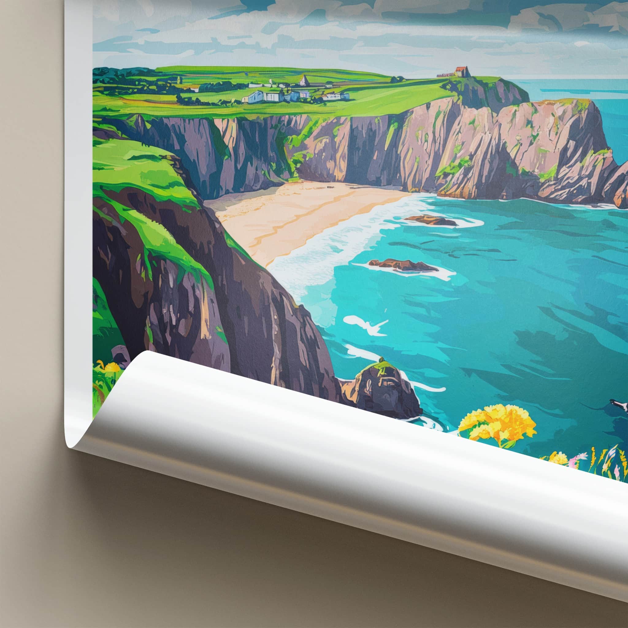 Pembrokeshire Poster - Wales Travel Art - Scenic Beach Coastline Home Decor