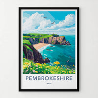 Pembrokeshire Poster - Wales Travel Art - Scenic Beach Coastline Home Decor