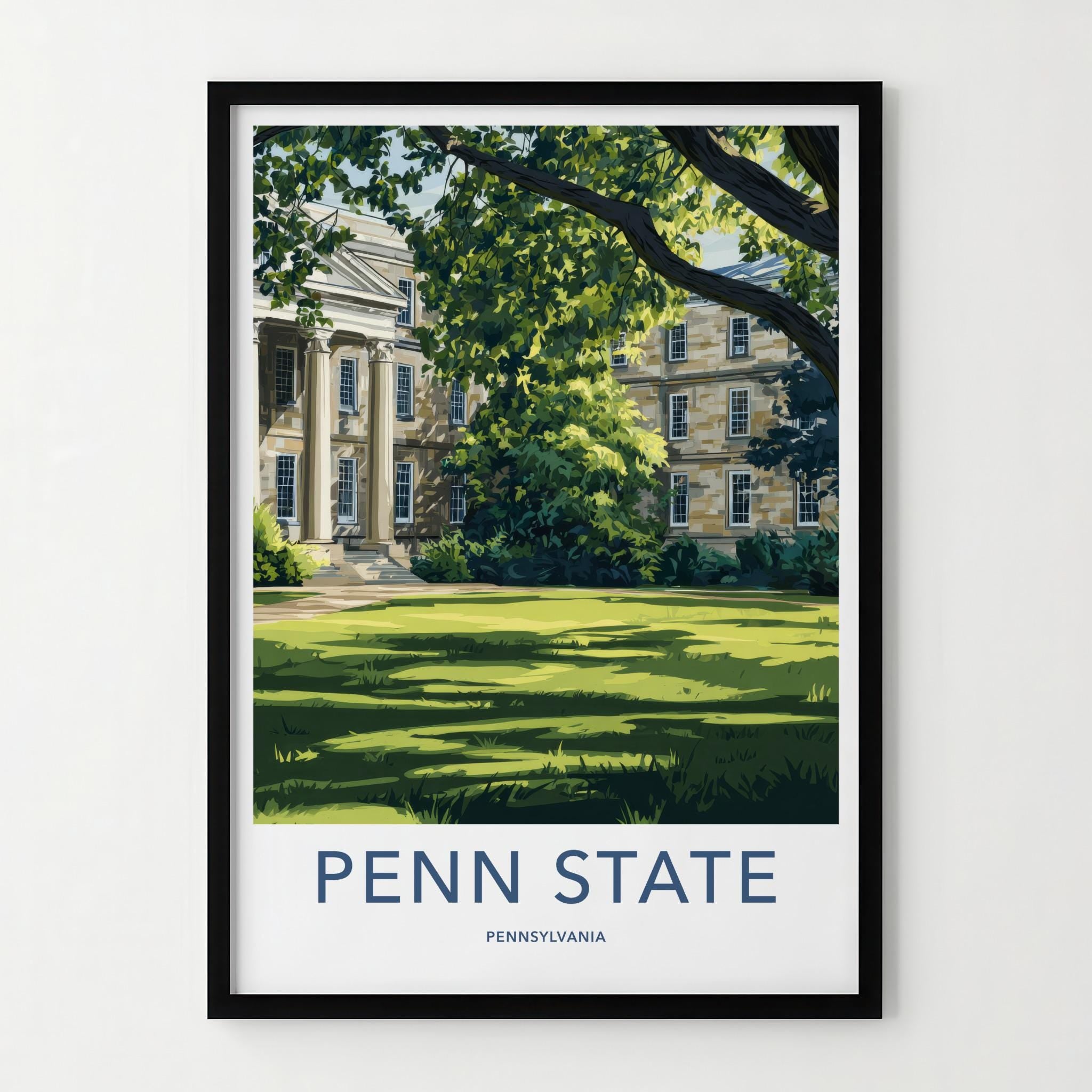 Penn State Poster - Pennsylvania Art Print - Shaded Campus Lawn Wall Decor