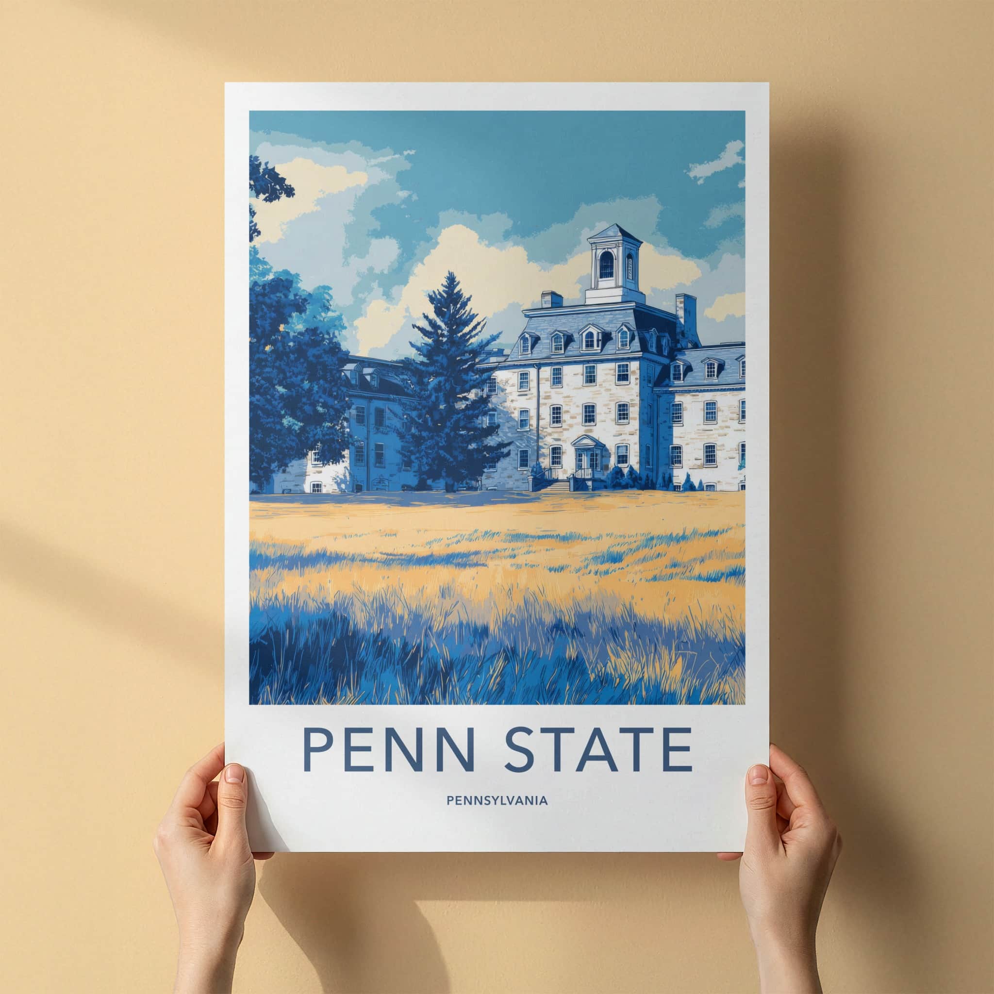 Penn State Poster - Pennsylvania Travel Art - University Building Trees Home Decor