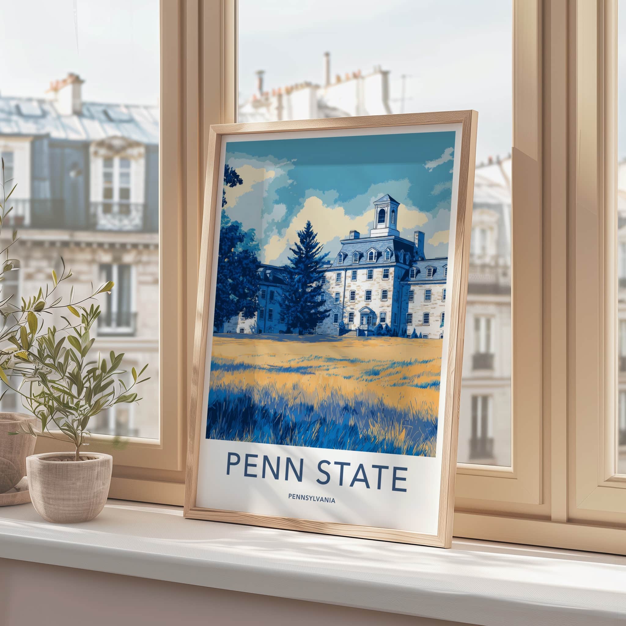 Penn State Poster - Pennsylvania Travel Art - University Building Trees Home Decor