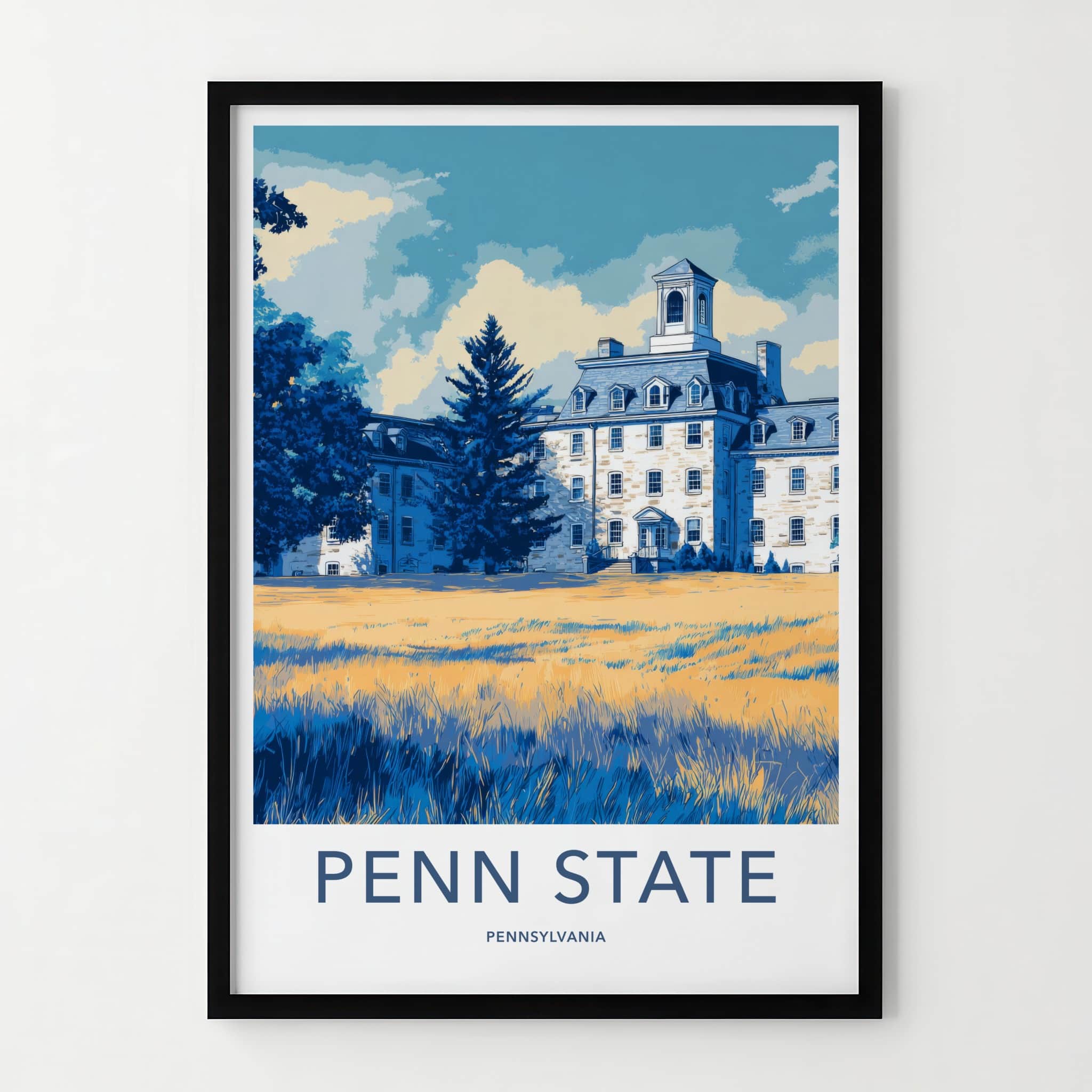 Penn State Poster - Pennsylvania Travel Art - University Building Trees Home Decor