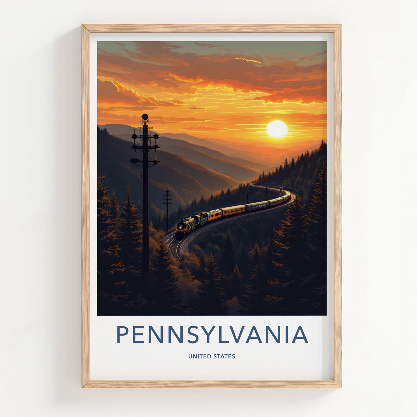 Pennsylvania Poster - Pennsylvania Travel Art - Mountain Sunset Train Home Decor