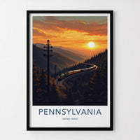 Pennsylvania Poster - Pennsylvania Travel Art - Mountain Sunset Train Home Decor