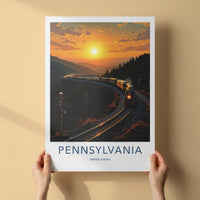 Pennsylvania Poster - Pennsylvania Travel Art - Sunset Train Mountains Home Decor