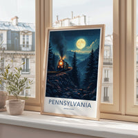 Pennsylvania Poster - Pennsylvania Travel Print - Moonlit Mountain Train Home Decor