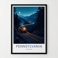 PENNSYLVANIA Poster - Pennsylvania Travel Print - Moonlit Train Journey Home Decor