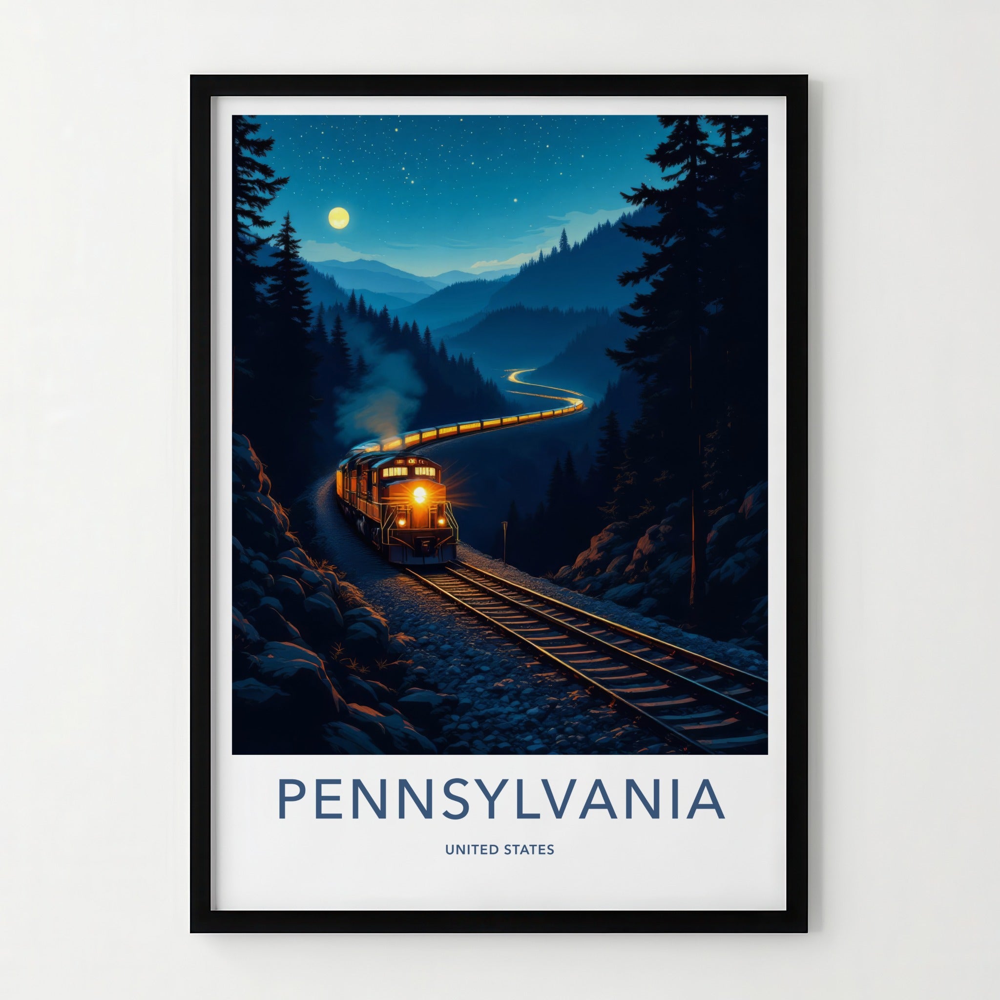 PENNSYLVANIA Poster - Pennsylvania Travel Print - Moonlit Train Journey Home Decor