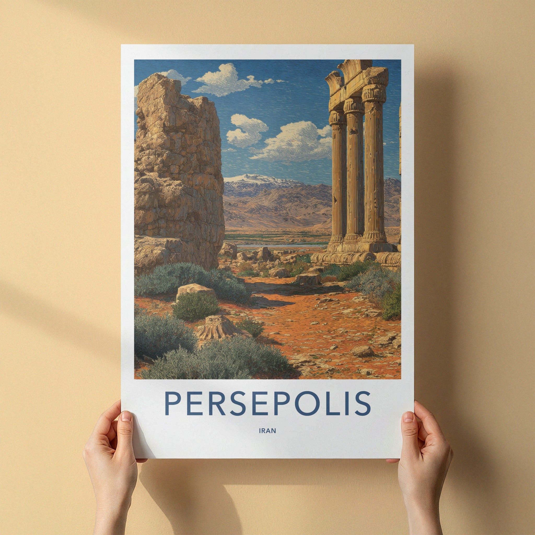 Persepolis Poster - Iran Framed Art - Ancient Ruins Columns Wall Decor