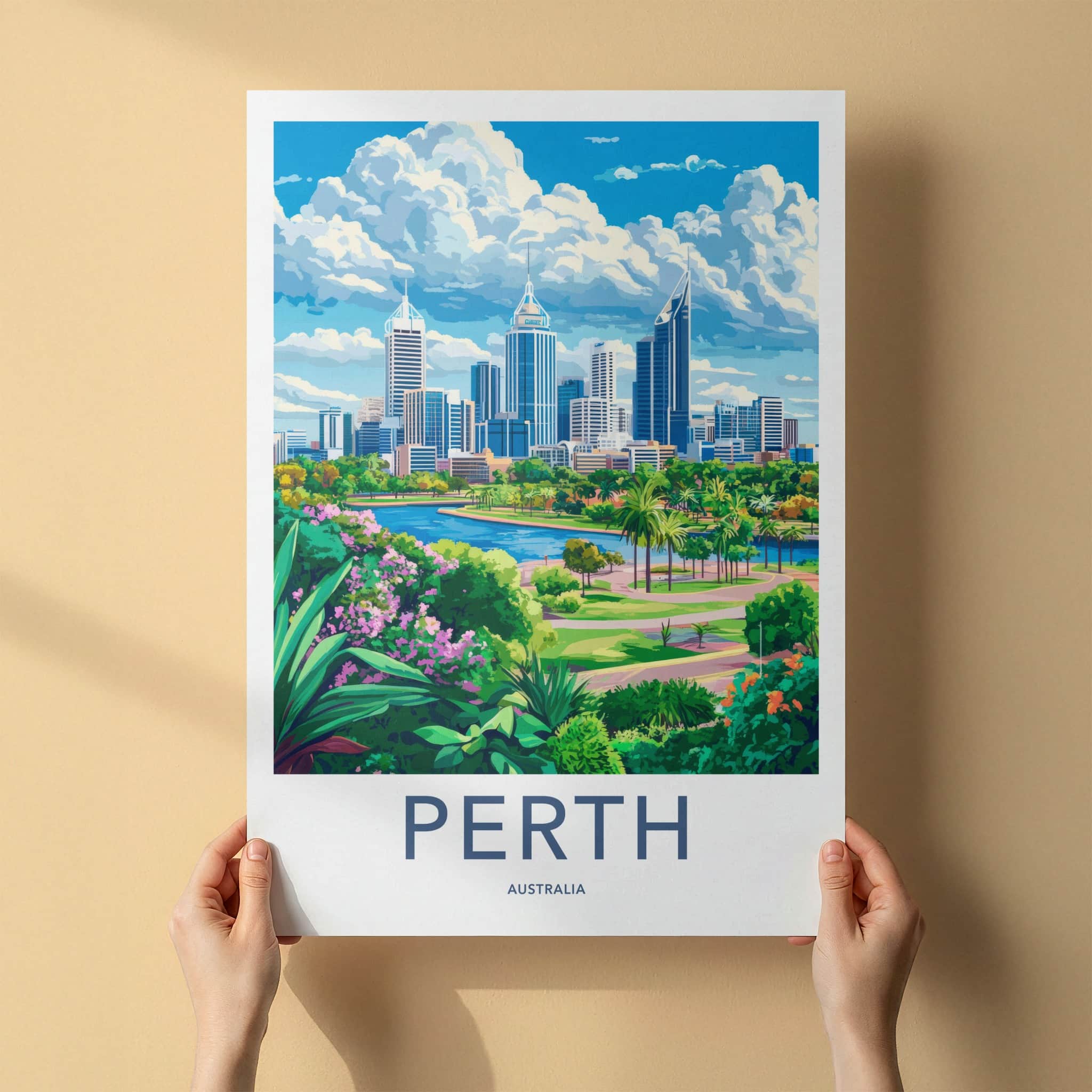 Perth Poster - Australia Travel Art - City River Park Home Decor